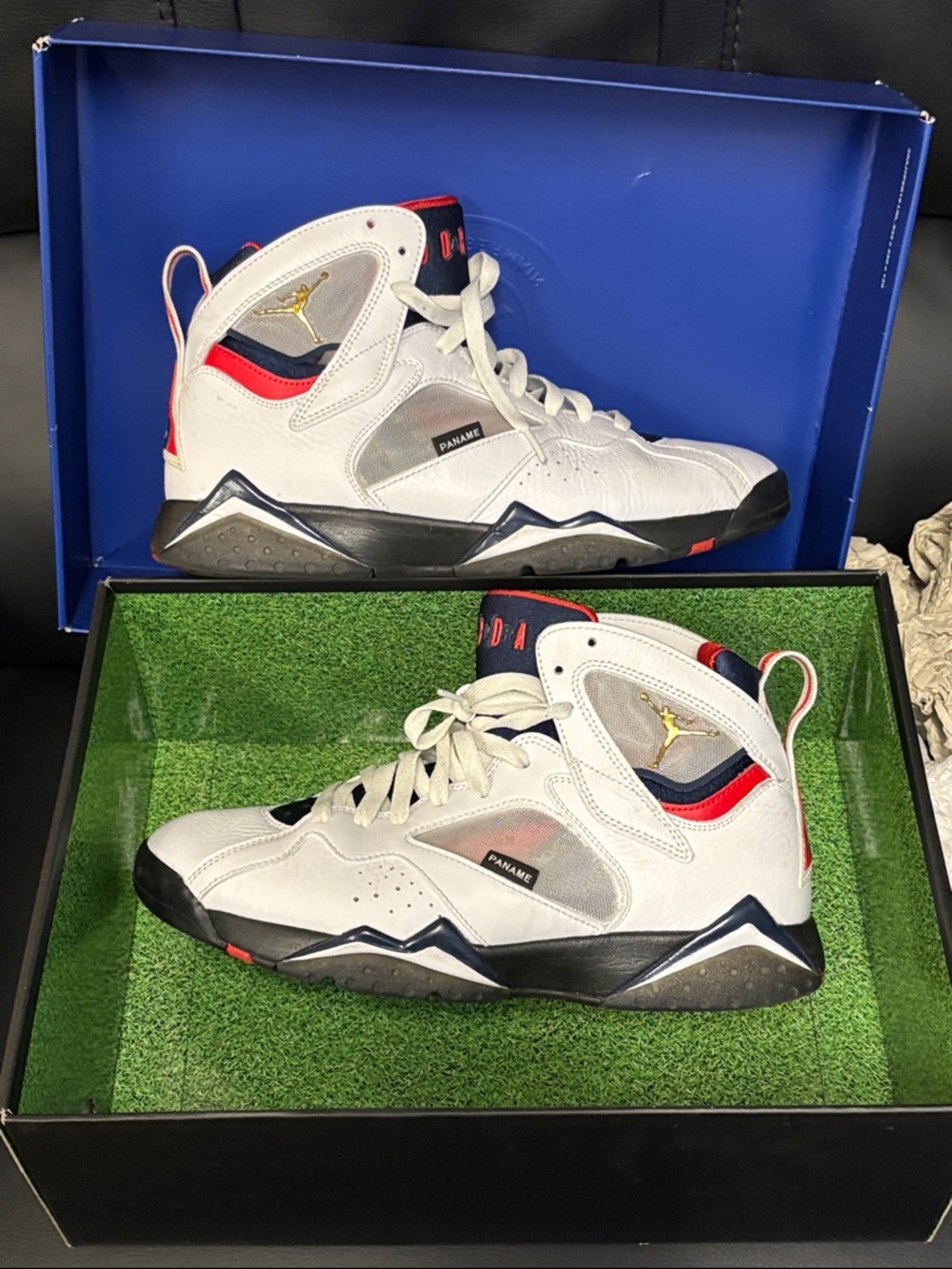 Jordan White / Navy / Red Retro 7 Basketball Shoes